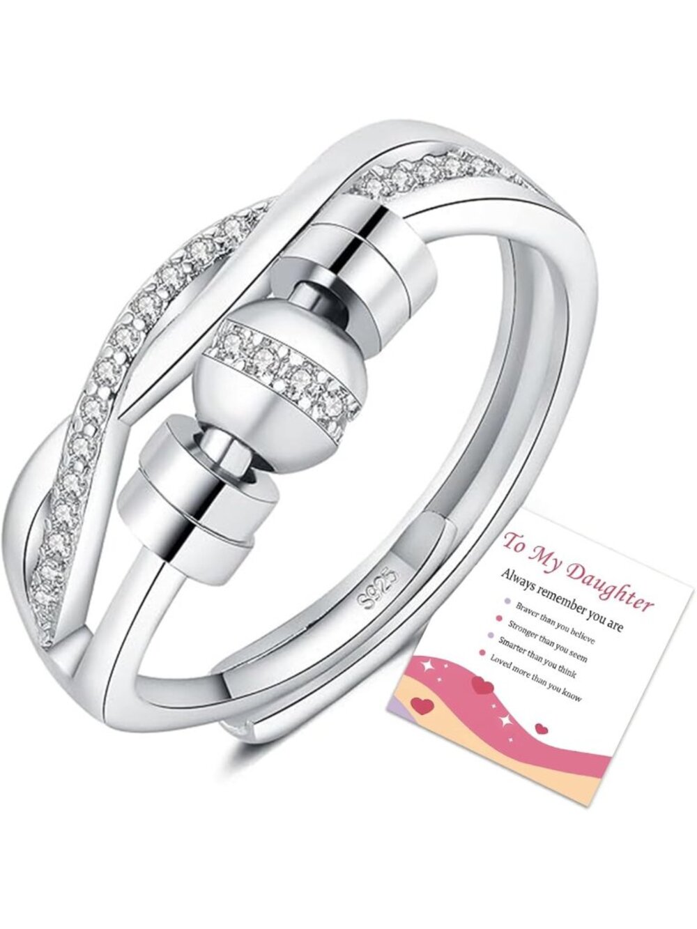 Adjustable Sterling Silver Anxiety Fidget Ring for Women - Spinner Thumb Jewelry